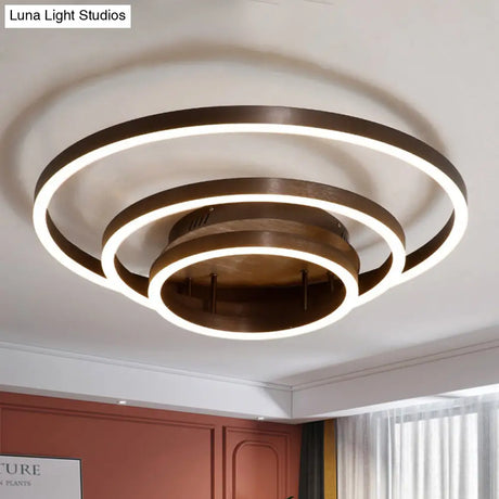 Contemporary Led Acrylic Ceiling Flush Light Fixture In Black/Brown 1/2/3-Ring Warm/White/Natural