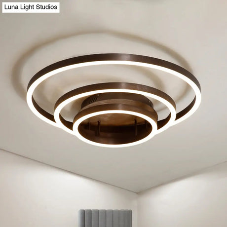 Contemporary Led Acrylic Ceiling Flush Light Fixture In Black/Brown 1/2/3 - Ring Warm/White/Natural
