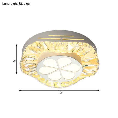 Contemporary Led Acrylic Flush Mount Ceiling Light - White Finish With Clear Crystal Flushmount