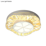 Contemporary Led Acrylic Flush Mount Ceiling Light - White Finish With Clear Crystal Flushmount