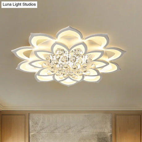 Contemporary Led Acrylic Flushmount Ceiling Light With Crystal Drop In Warm/White - 27’/31.5’ W