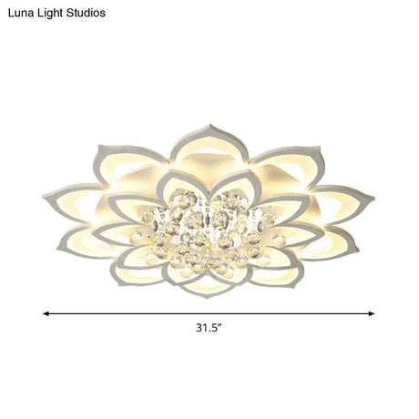 Contemporary Led Acrylic Flushmount Ceiling Light With Crystal Drop In Warm/White - 27’/31.5’ W