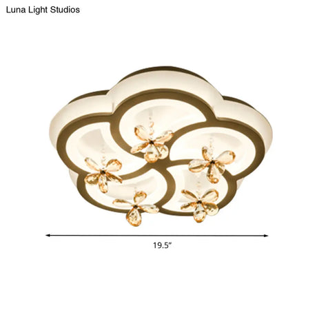 Contemporary Led Acrylic Flushmount Lamp - White Flower/Cloud/Moon Design For Bedroom