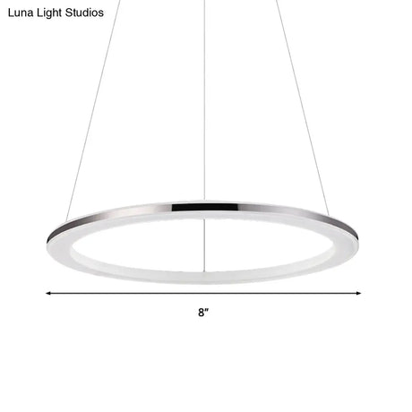 Contemporary Led Acrylic Round Ceiling Pendant Chandelier - 1/2/3-Head Silver Warm/White Light