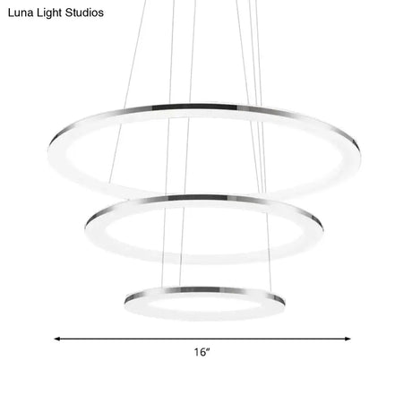 Contemporary Led Acrylic Round Ceiling Pendant Chandelier - 1/2/3-Head Silver Warm/White Light