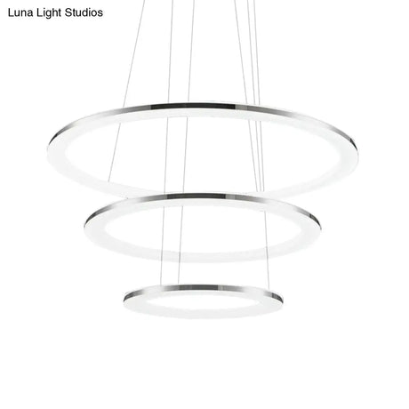 Contemporary Led Acrylic Round Ceiling Pendant Chandelier - 1/2/3-Head Silver Warm/White Light