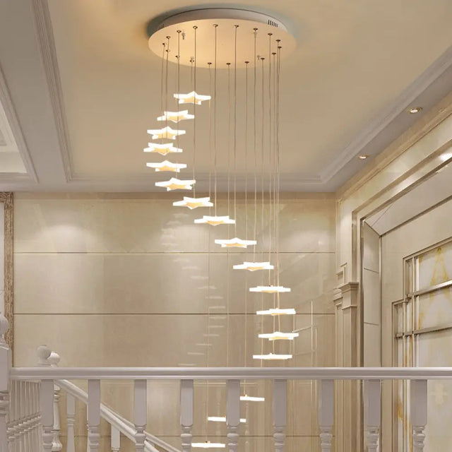 Spiral Hanging Star Lights - Led Cluster Pendant In Warm/White Light