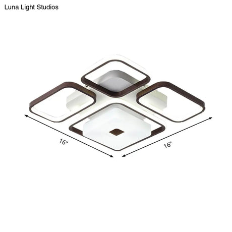 Contemporary Led Aluminum Flush Mount Bedroom Light - Square/Rectangular Frame Coffee White