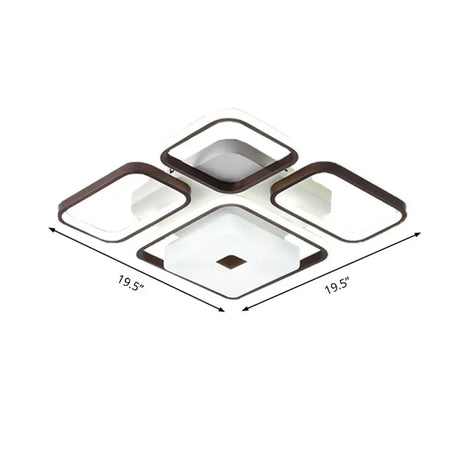 Contemporary Led Aluminum Flush Mount Bedroom Light - Square/Rectangular Frame Coffee White