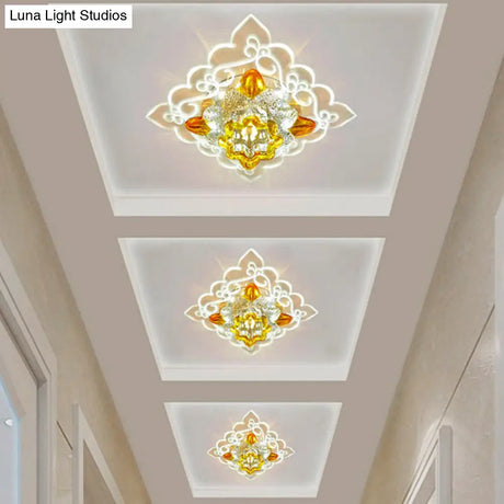 Contemporary Led Amber Beveled Glass Crystal Floral Flushmount Balcony Ceiling Light Fixture