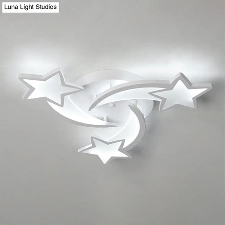 Contemporary Led Bedroom Ceiling Mount Light In White With Acrylic Stars Flush Design