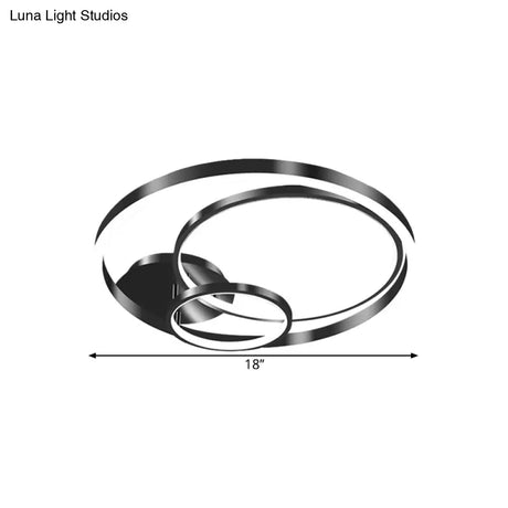 Contemporary Led Black Flush Ceiling Light - 18’/21.5’ Wide Rings Semi Design For Bedroom