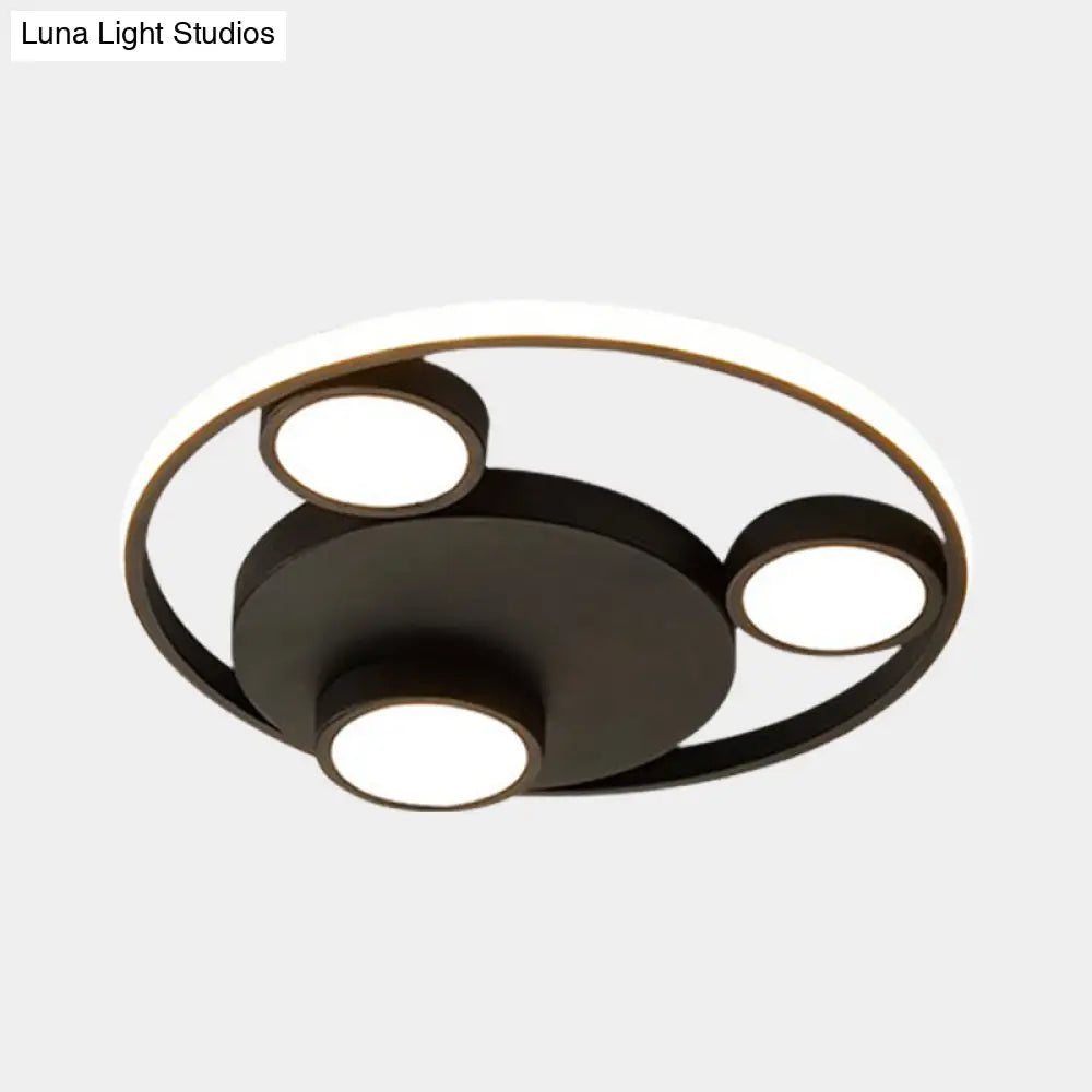 Contemporary Led Black Flush Mount Bear Head Acrylic Light Fixture