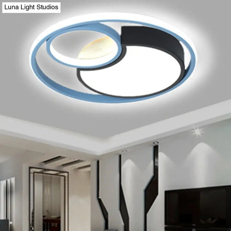 Contemporary Led Blue Flush Mount Ceiling Light - Acrylic Close-To-Ceiling Lighting