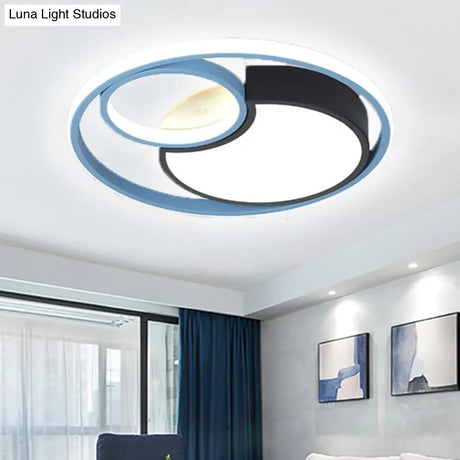 Contemporary Led Blue Flush Mount Ceiling Light - Acrylic Close-To-Ceiling Lighting