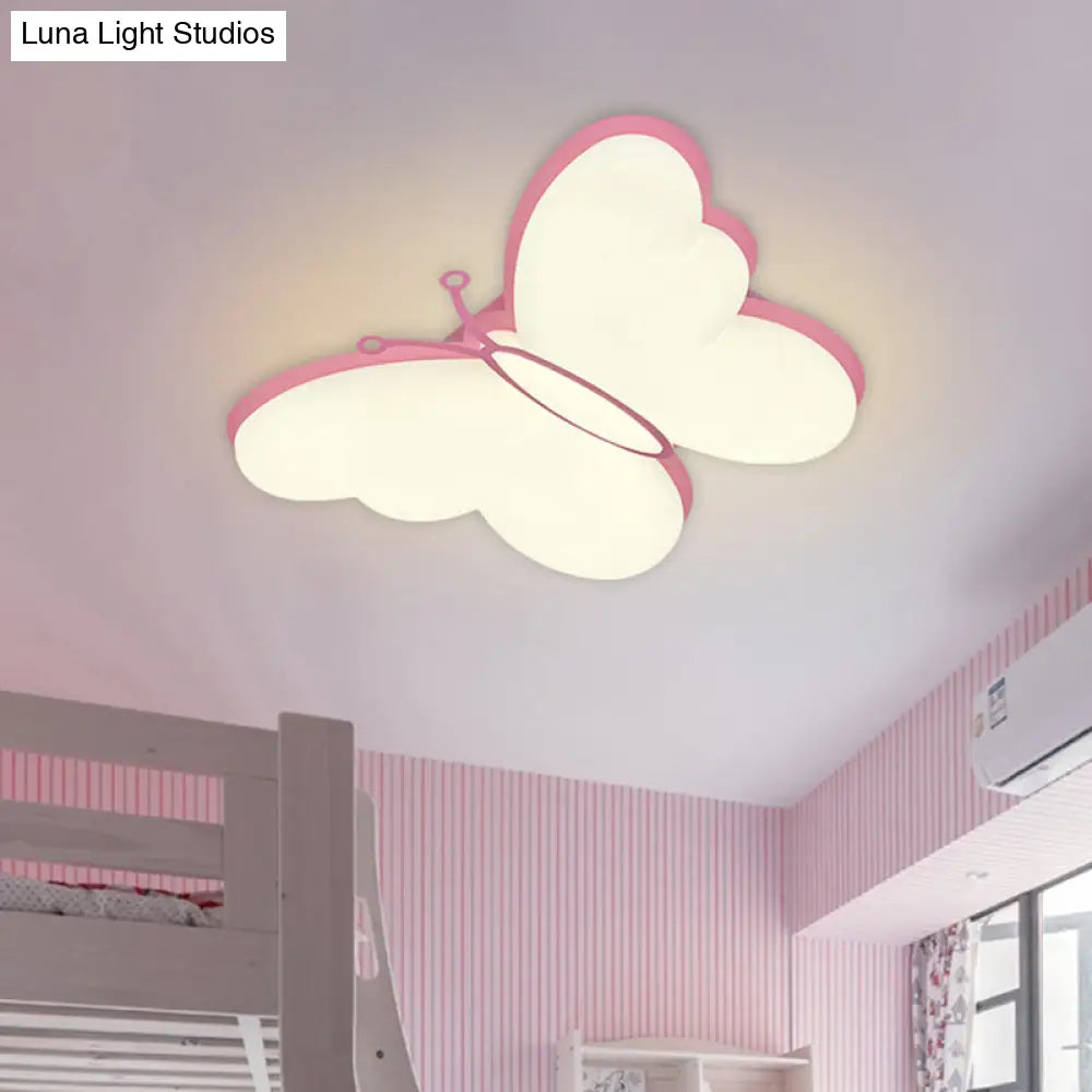 Contemporary Led Butterfly Ceiling Lamp For Bedroom - Acrylic Flush Mount In Yellow/Pink/Blue