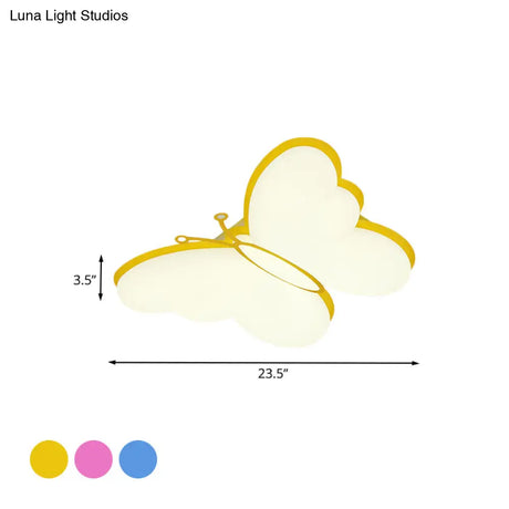 Contemporary Led Butterfly Ceiling Lamp For Bedroom - Acrylic Flush Mount In Yellow/Pink/Blue