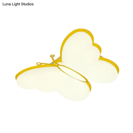 Contemporary Led Butterfly Ceiling Lamp For Bedroom - Acrylic Flush Mount In Yellow/Pink/Blue