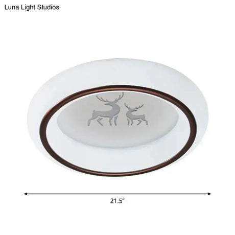 Contemporary Led Ceiling Lamp In White With Moon Deer And Hot Air Balloon Flush Light