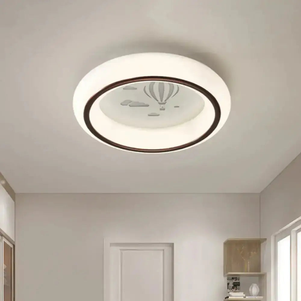 Contemporary Led Ceiling Lamp In White With Moon Deer And Hot Air Balloon Flush Light /