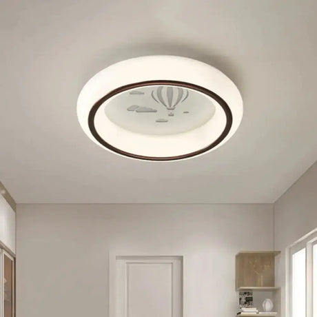 Contemporary Led Ceiling Lamp In White With Moon Deer And Hot Air Balloon Flush Light /