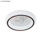 Contemporary Led Ceiling Lamp In White With Moon Deer And Hot Air Balloon Flush Light