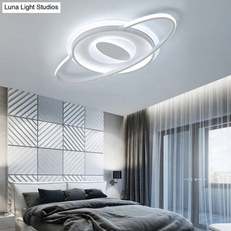 Contemporary Led Ceiling Mount Light With Acrylic Panel - Planet Slim Design White Ideal For Girls
