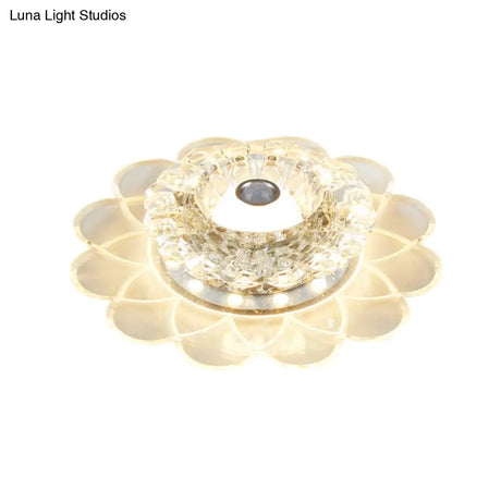 Contemporary Led Crystal Bloom Flush Mount Lamp For Corridors - White/Multi Color/Warm Light
