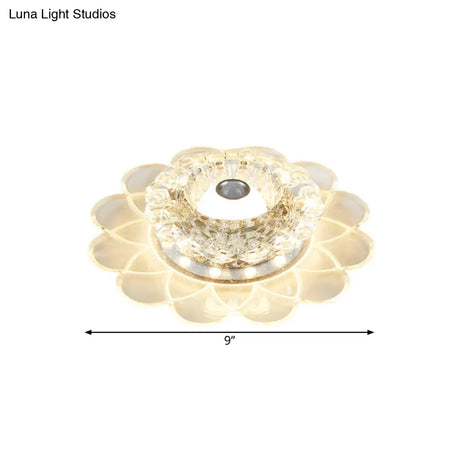 Contemporary Led Crystal Bloom Flush Mount Lamp For Corridors - White/Multi Color/Warm Light