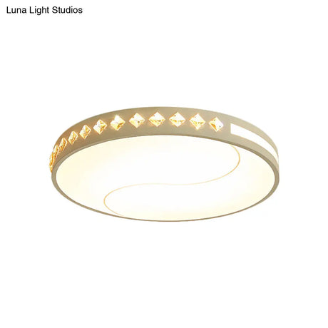 Contemporary Led Crystal Ceiling Lamp For Bedroom With White Acrylic Shade