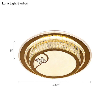 Contemporary Led Crystal Ceiling Light - Chrome Drum Flush Mount For Bedroom