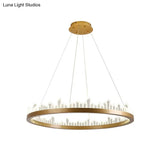 Contemporary Led Crystal Chandelier - Gold Circle Hanging Light Kit In Warm/White 16/23.5/31.5 Width