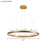 Contemporary Led Crystal Chandelier - Gold Circle Hanging Light Kit In Warm/White 16/23.5/31.5 Width