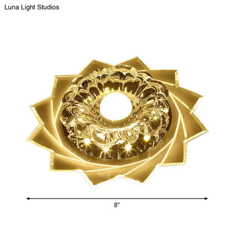 Contemporary Led Crystal Flush Ceiling Light With Floral Corridor Design - Clear