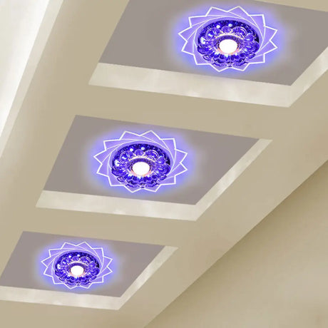 Contemporary Led Crystal Flush Ceiling Light With Floral Corridor Design - Clear / Blue