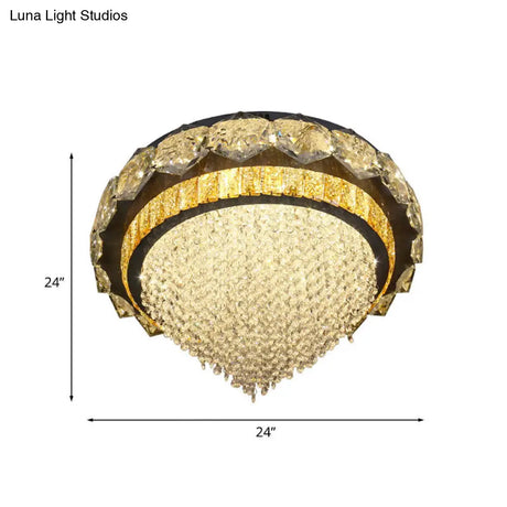 Contemporary Led Crystal Flushmount Ceiling Light In Black For Bedroom