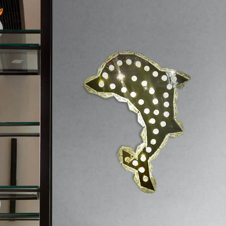 Contemporary Led Crystal Prism Dolphin Wall Light In Warm/White - Nickle Mount Fixture Nickel / Warm