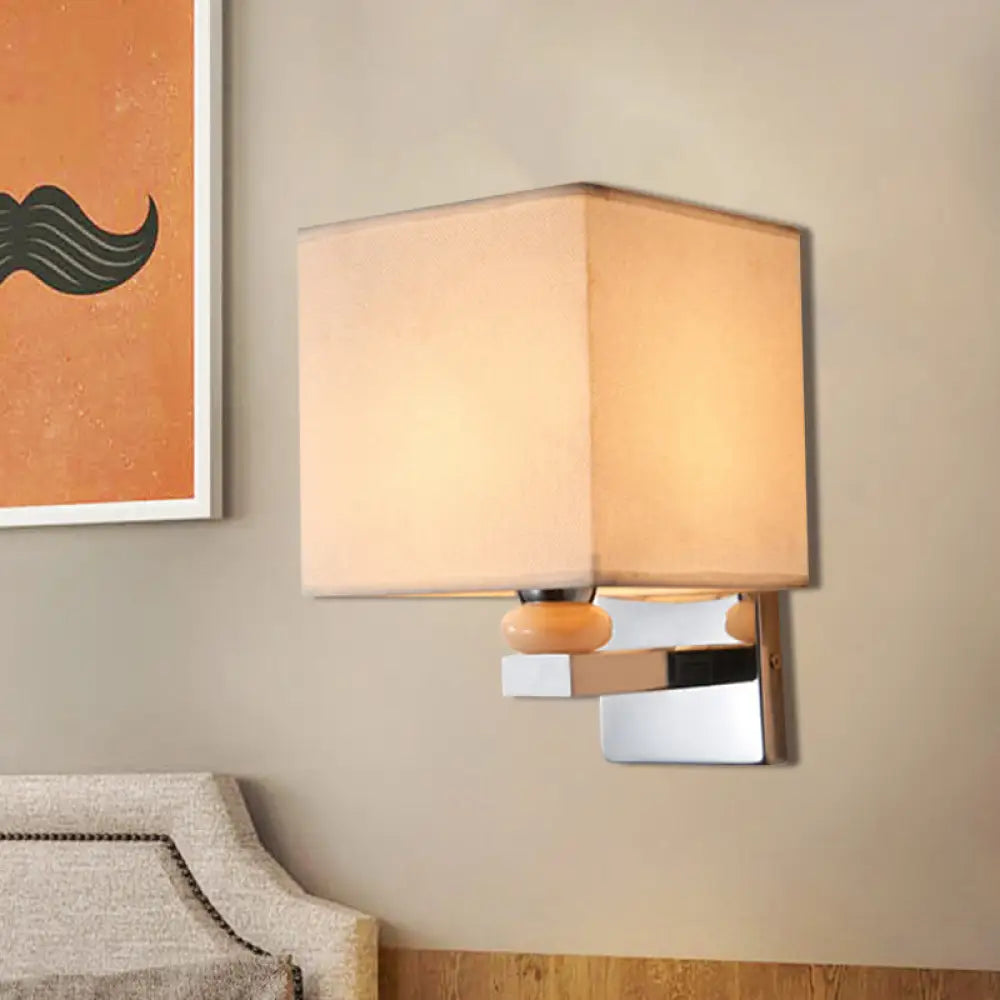Contemporary Led Cube Wall Sconce Light - White/Black/Beige Fabric White