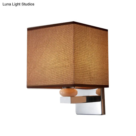 Contemporary Led Cube Wall Sconce Light - White/Black/Beige Fabric