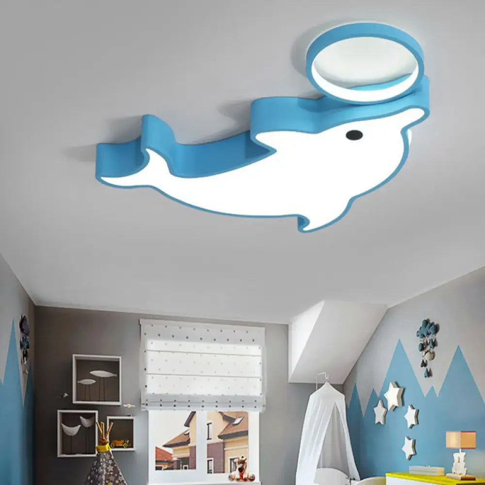 Contemporary Led Dolphin Acrylic Ceiling Flush Mount Light Blue / Warm