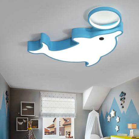 Contemporary Led Dolphin Acrylic Ceiling Flush Mount Light Blue / Warm