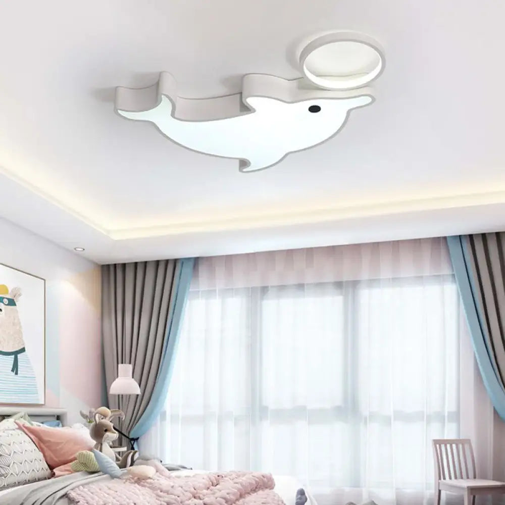 Contemporary Led Dolphin Acrylic Ceiling Flush Mount Light White / Warm