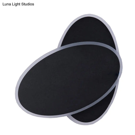 Contemporary Led Double Oval Wall Sconce Light With Acrylic Shade In White/Black Finish - Warm/White