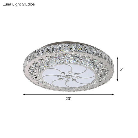 Contemporary Led Drum Ceiling Fixture Nickel Finish Crystal Flush Mount