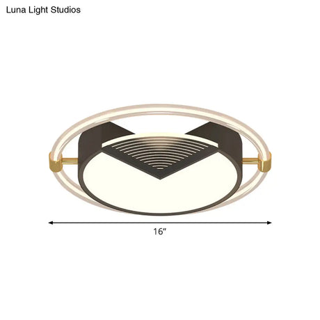 Contemporary Led Flush Ceiling Light Black Circle Design Metallic Finish For Sleeping Room -