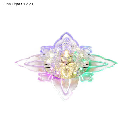 Contemporary Led Flush Light Fixture With Clear Faceted Crystal Shade For Foyer Ceiling