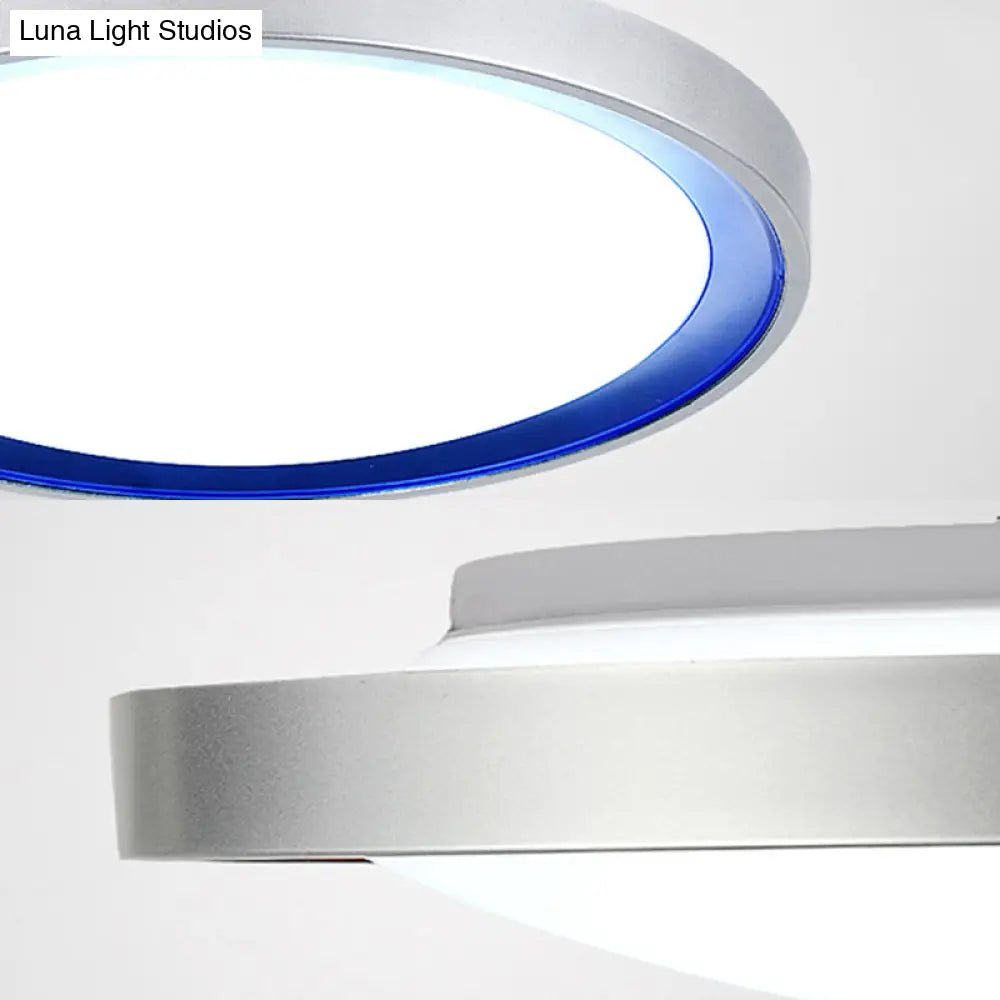 Contemporary Led Flush Light In Orange/Blue/Purple With Warm/White Glow - 14’/16’/20’ Metal