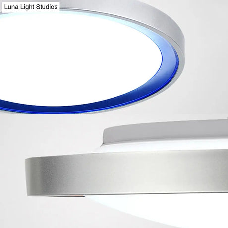 Contemporary Led Flush Light In Orange/Blue/Purple With Warm/White Glow - 14’/16’/20’ Metal