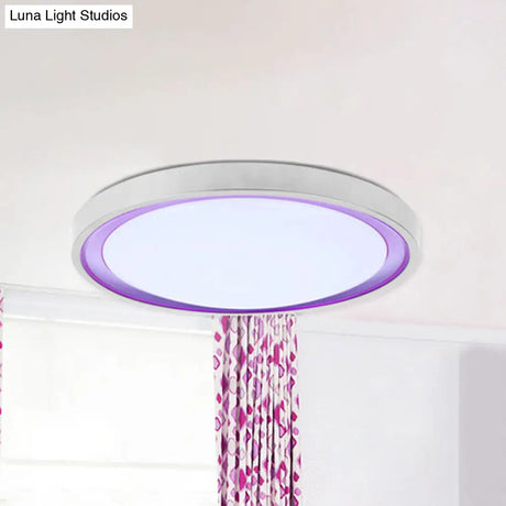 Contemporary Led Flush Light In Orange/Blue/Purple With Warm/White Glow - 14’/16’/20’ Metal