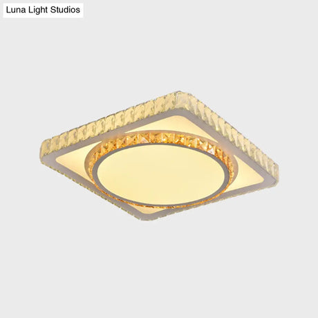 Contemporary Led Flush Mount Bedroom Ceiling Lamp With Crystal Shade - White